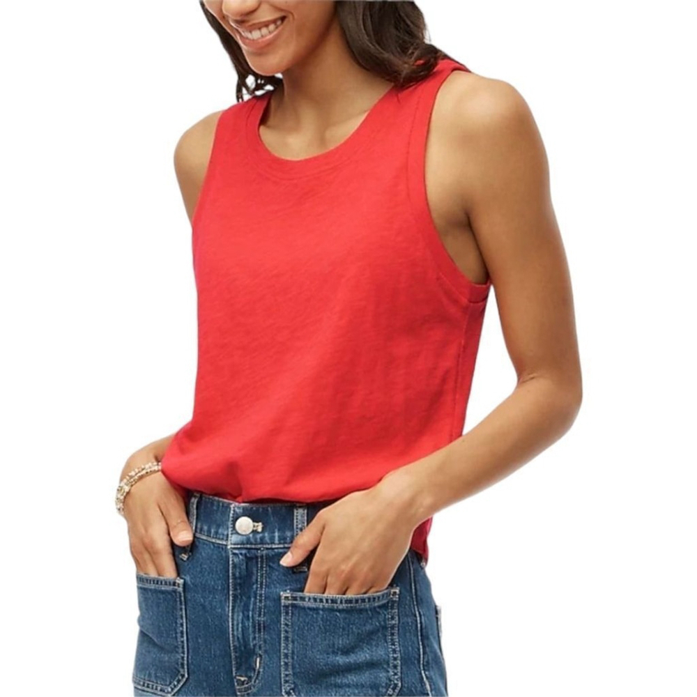 J. CREW Woven Cotton Girlfriend Relaxed Fit Sleeveless Tank Top XL Red NWOT